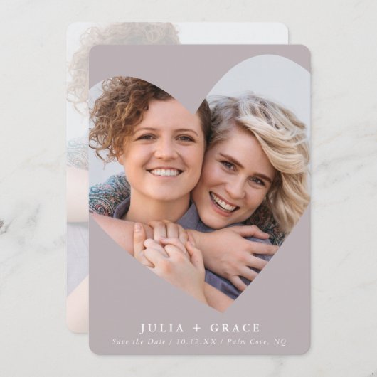 Invitation SAVE THE DATE lgbtq moderne photo coeur champignon (Devant / Derrière)