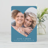 Invitation SAVE THE DATE lgbtq moderne photo coeur denim bleu (Debout devant)