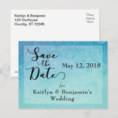 Invitation Save the Date Mandala Aquarelle Bleue & (Devant / Derrière)