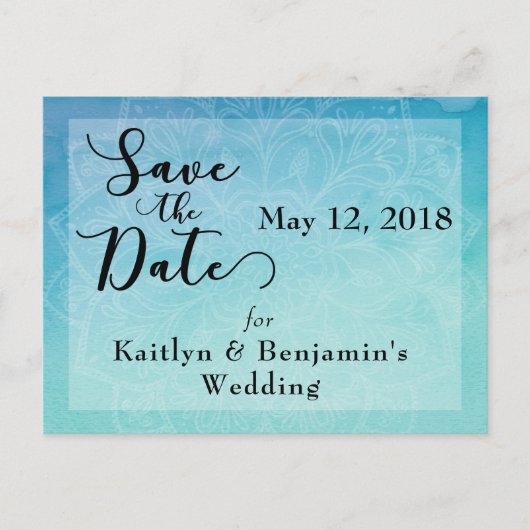 Invitation Save the Date Mandala Aquarelle Bleue & (Devant)