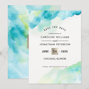 Invitation Save the date. Mariage d'aquarelle turquoise