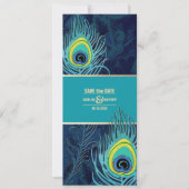Invitation Save the date. Mariage d'or bleu marine Peacock (Devant)