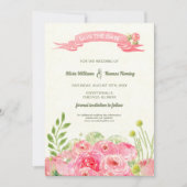 Invitation Save the date. Mariage Rose de l'aquarelle romanti (Devant)