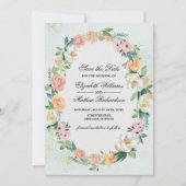 Invitation Save the date. Mariage rose Wreath (Devant)