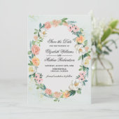 Invitation Save the date. Mariage rose Wreath (Debout devant)