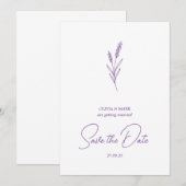 Invitation save the date minimalist elegant writing lavender (Devant / Derrière)
