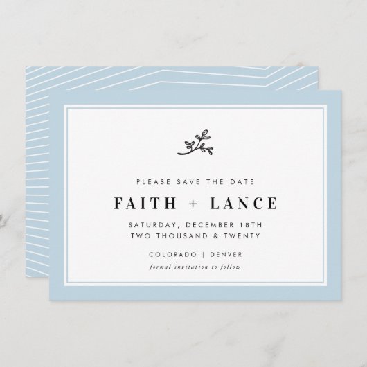 Invitation SAVE THE DATE moderne sprig simple bordure bébé bl (Devant / Derrière)