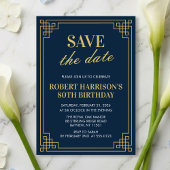Invitation Save the Date Navy Gold 80th Birthday 