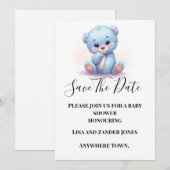 Invitation "Save the Date" Ourson bleu garçon à sa (Devant / Derrière)