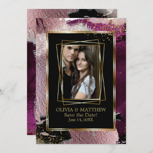 Invitation Save the date   Photo Bold Black Cassis Abstrait