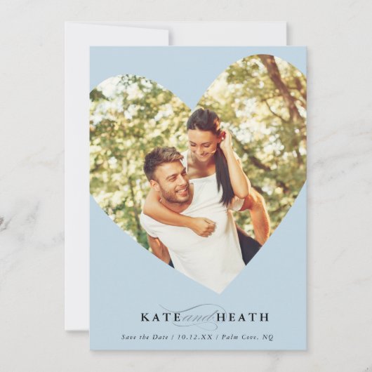 Invitation SAVE THE DATE photo moderne élégant coeur bleu pâl (Devant)
