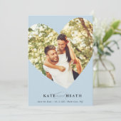 Invitation SAVE THE DATE photo moderne élégant coeur bleu pâl (Debout devant)