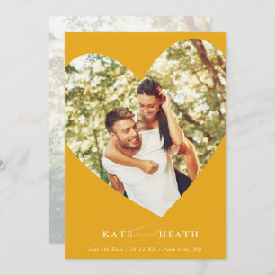 Invitation SAVE THE DATE photo moderne élégant coeur jaune