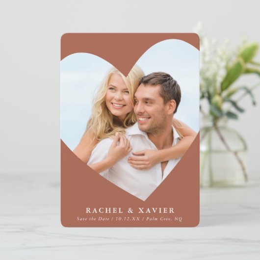 Invitation SAVE THE DATE photo moderne mignon cadre coeur mar (Debout devant)