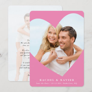 Invitation SAVE THE DATE photo moderne mignon cadre coeur ros