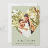 Invitation SAVE THE DATE photo moderne mignon coeur vert sage (Devant)