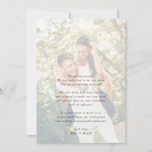 Invitation SAVE THE DATE photo moderne mignon coeur vert sage (Dos)