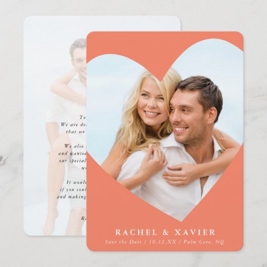 Invitation SAVE THE DATE photo moderne mignonne cadre coeur p (Devant / Derrière)