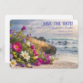 Invitation Save the Date Romantic Beautiful Flowers on Beach (Devant / Derrière)