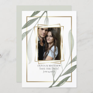 Invitation Save the date   Sage Vert Olive Branche Aquarelle