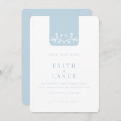 Invitation SAVE THE DATE spring garden twig logo bleu pâle (Devant / Derrière)