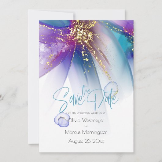 Invitation Save the date | Turquoise Abstrait violet Abstrait (Devant)