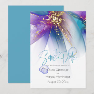 Invitation Save the date   Turquoise Abstrait violet Abstrait