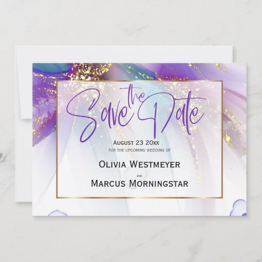 Invitation Save the date | Turquoise Abstrait violet Abstrait (Devant)