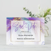 Invitation Save the date | Turquoise Abstrait violet Abstrait (Debout devant)
