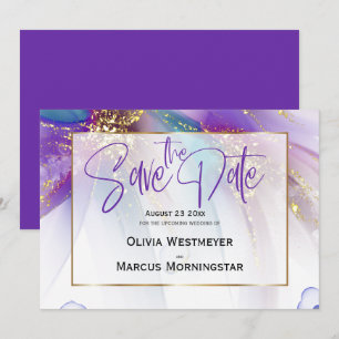 Invitation Save the date   Turquoise Abstrait violet Abstrait