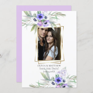 Invitation Save the date   Violet Anémonique Bouquets floraux