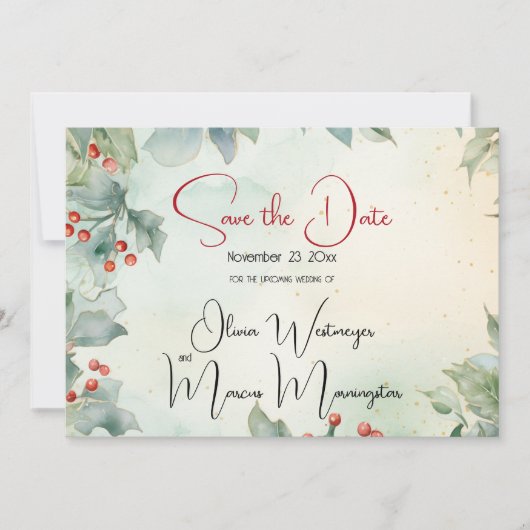 Invitation Save the date | Winter Holly et Berries (Devant)
