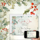 Invitation Save the date | Winter Holly et Berries