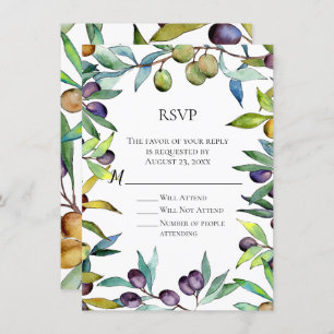 Invitation Savoureux Olives Toscane Aquarelle RSVP Réponse