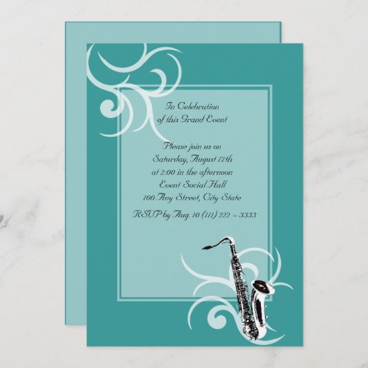 Invitation Saxophone Couleur complète (Devant / Derrière)