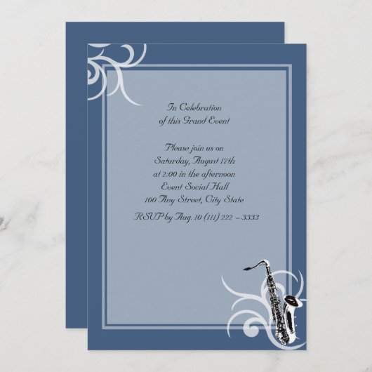 Invitation Saxophone Couleur complète (Devant / Derrière)
