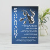 Invitation Saxophone Mania Music Blue Bar Mitzvah (Debout devant)