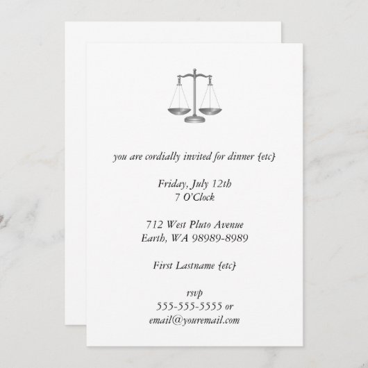 Invitation Scales de justice (Devant / Derrière)