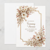Invitation Scalloped Ivory Cherry Blossom Gilded Wedding (Devant / Derrière)