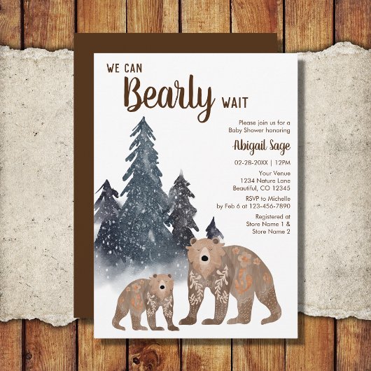 Invitation Scandi Bear Hiver Neutre Baby shower d'attente Bea