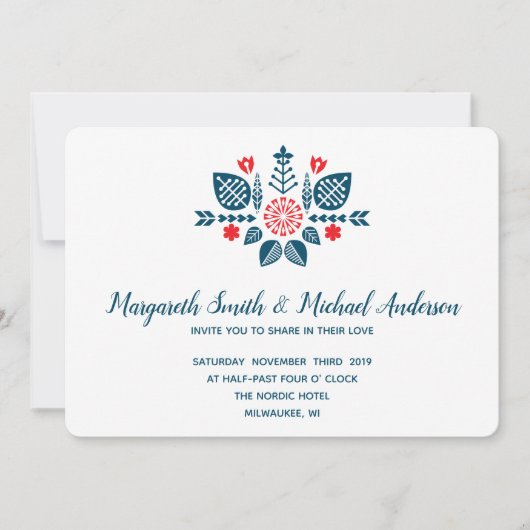 Invitation Scandinave  Amour en rouge et bleu | Mariage (Devant)