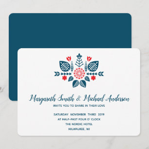 Invitation Scandinave  Amour en rouge et bleu   Mariage