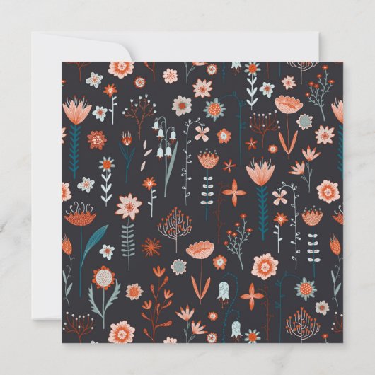Invitation Scandinave Fleurs d'été Fiançailles de Boho foncé (Dos)