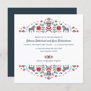 Invitation Scandinave folk Art Dala Horse Mariage
