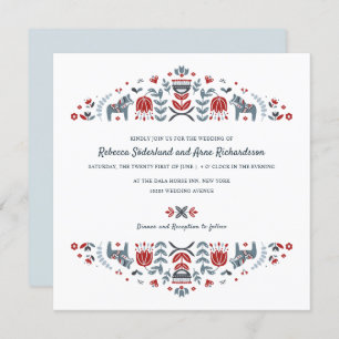Invitation Scandinave folk Art Dala Horse Mariage