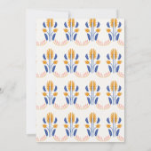 Invitation Scandinave Folk Floral Bleu Jaune Mariage (Dos)
