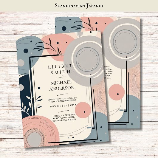 Invitation Scandinave Japandi Mariage thème Blush Blue