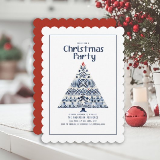 Invitation Scandinave Nordic Blue Christmas Tree Party