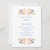 Invitation Scandinavian Folk Flowers Blue Yellow Chic Wedding (Devant)