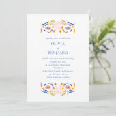 Invitation Scandinavian Folk Flowers Blue Yellow Chic Wedding (Debout devant)